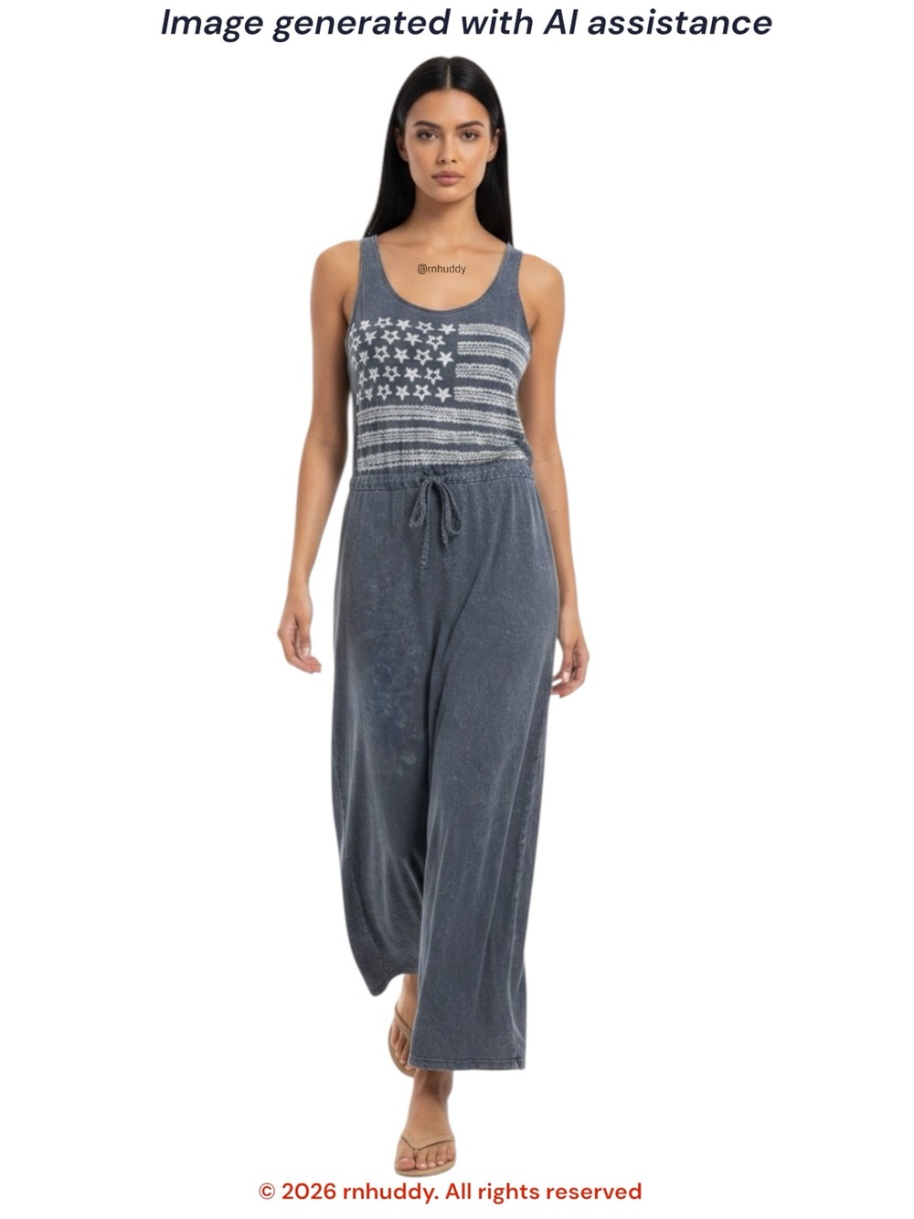 The Clas-sic Made in USA S cotton drawstring waist acid washed maxi dress
